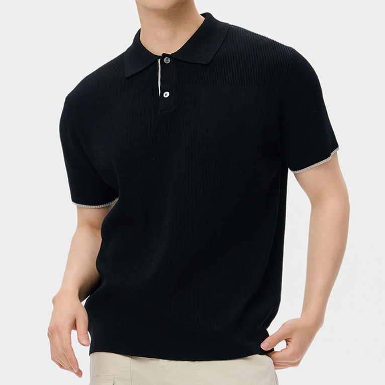 商務休閒針織短袖polo衫男高級感夏季撞色翻領上衣馬球衫