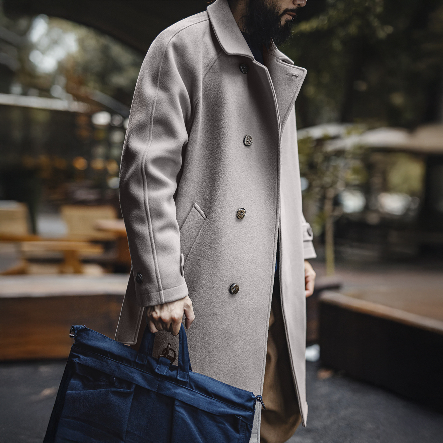 德式灰色巴爾瑪肯風衣中長款戰壕大衣廓形英倫外套男秋