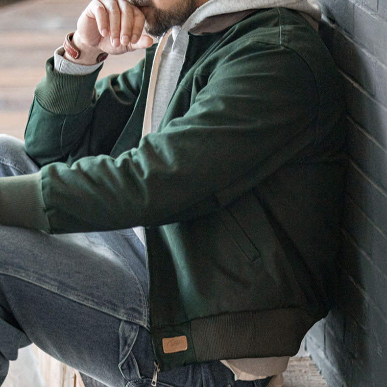 美式復古重磅聖達菲帆布夾克水洗純棉翻領短款外套男秋季