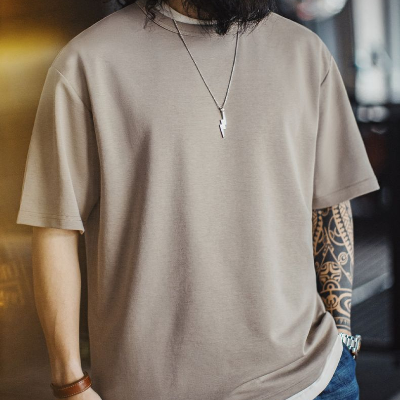 美式7A抗菌T恤螺紋領口cleanfit針織薄款半袖短袖男夏季