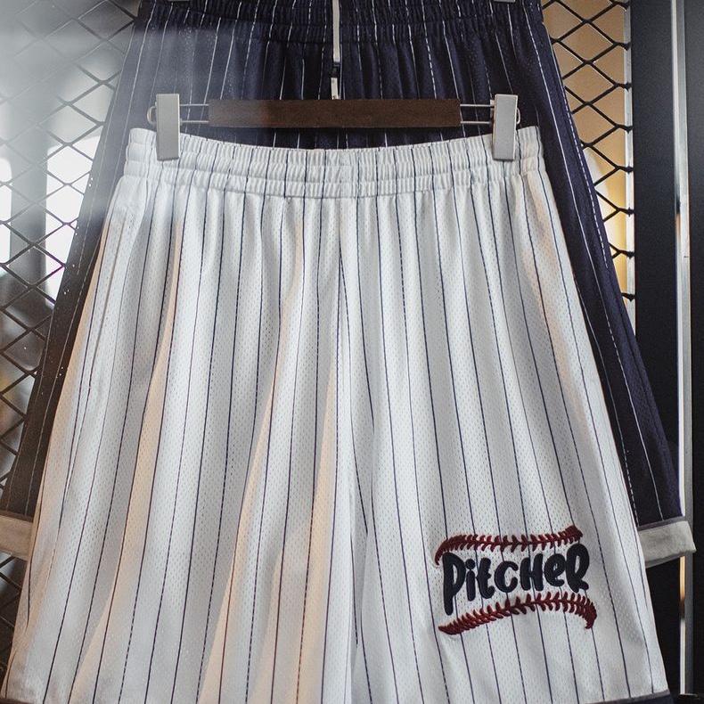 美式復古透氣籃球網眼短褲訓練寬鬆刺繡棒球五分褲男夏