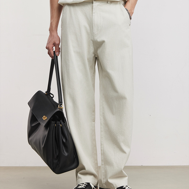 重磅290g極簡垂墜闊腿褲男春夏季純棉寬鬆通勤直筒休閒長褲
