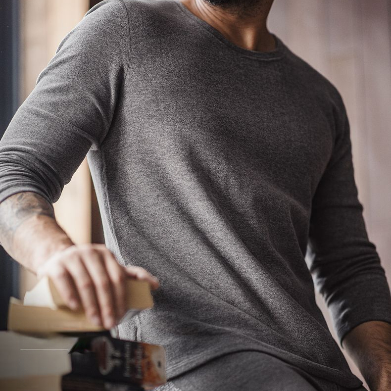 “燃元素”保暖內衣套裝花紗雙面磨絨打底衫秋衣褲男冬