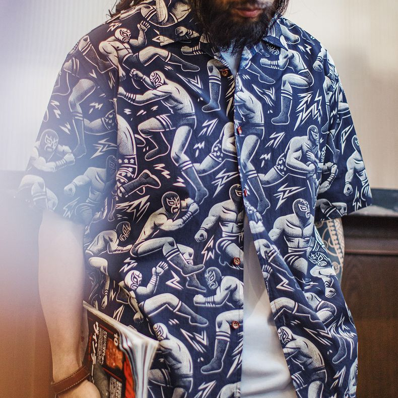 美式復古滿印花古巴領襯衫寬鬆夏威夷短袖襯衣外套男夏季