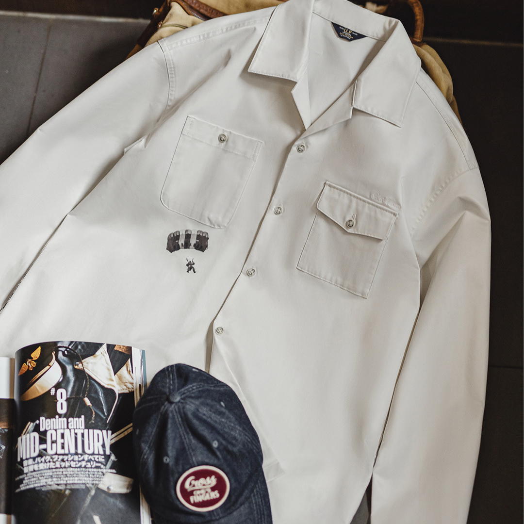 美式復古印花古巴領襯衫長袖寬鬆白色廓形襯衣外套男夏秋