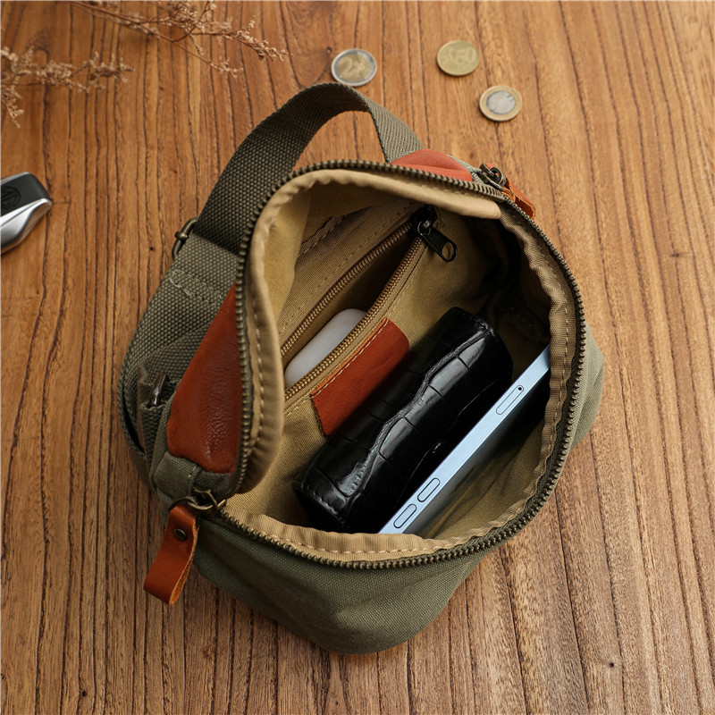 簡約小衆文藝街頭復古純棉帆布斜挎包男士手機包休閒大容量單肩包