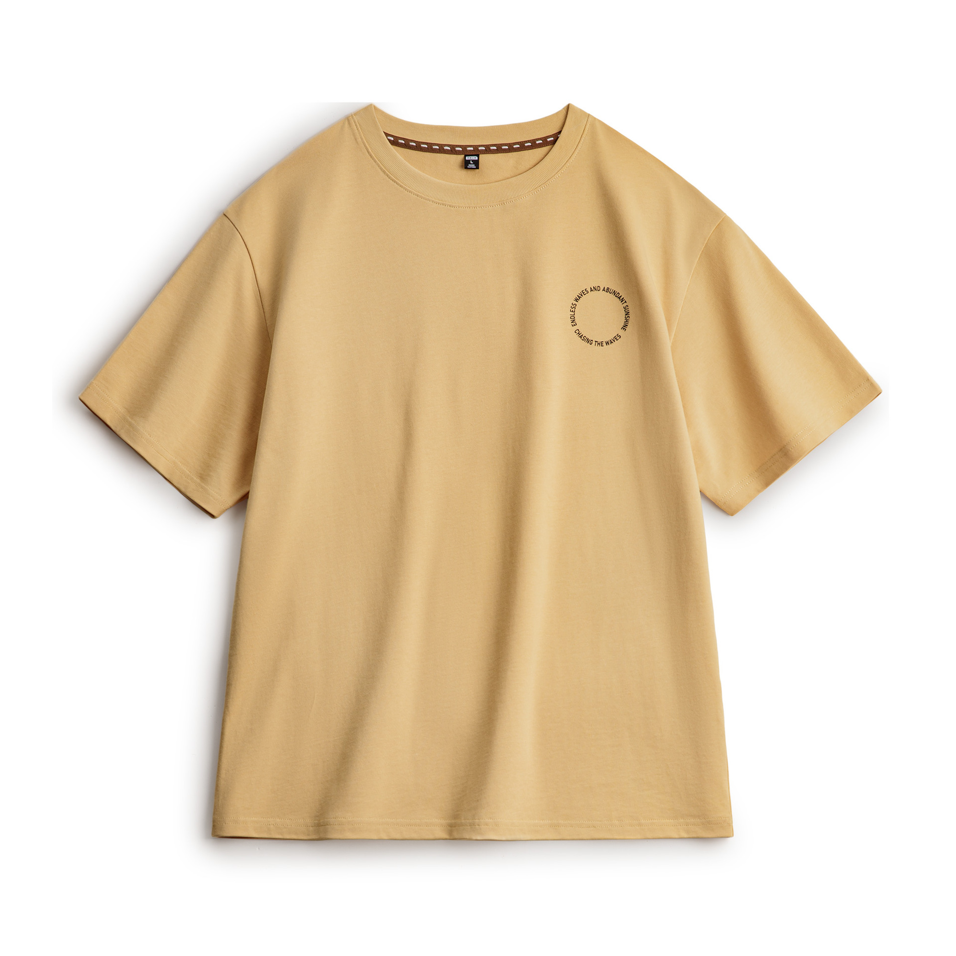 美式復古後背發泡印花T恤重磅薑黃色小眾創意短袖男款夏