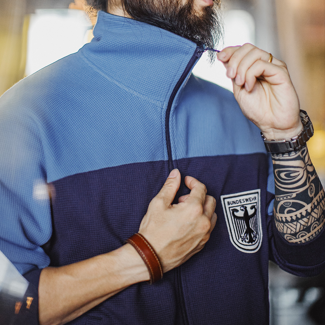 美式撞色教練夾克華夫格立領藍色訓練服透氣長袖外套男秋