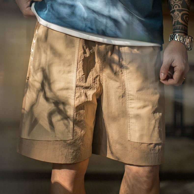 山系速乾卡其色短褲大口袋梭織直筒薄款沙灘五分褲男夏季