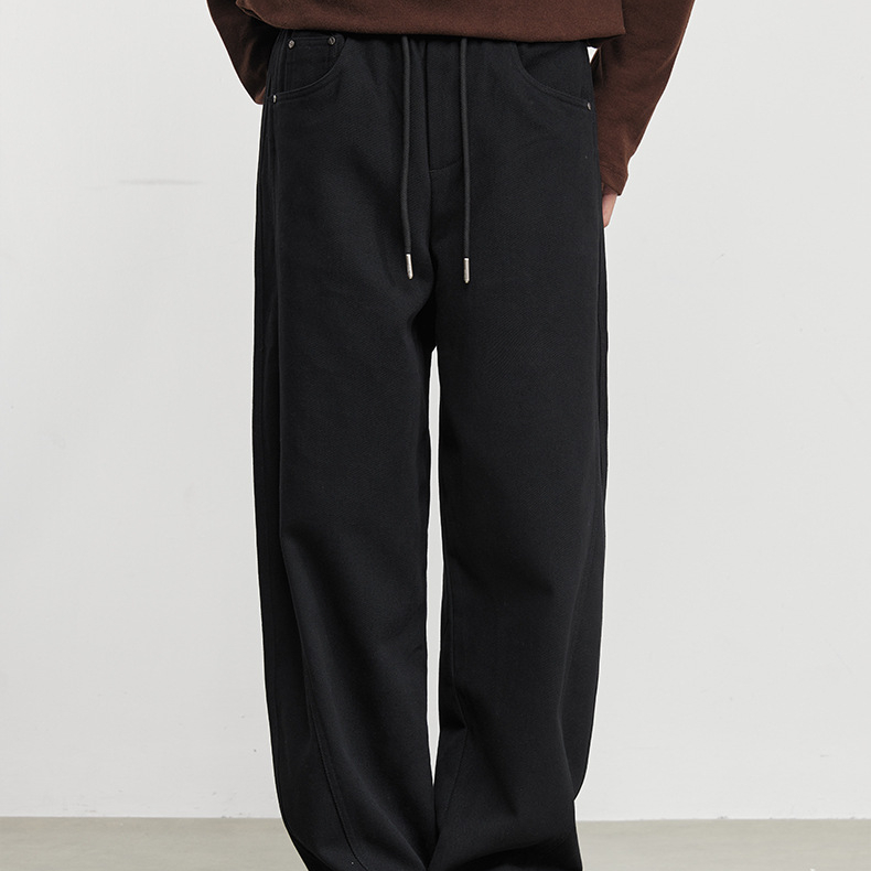 疏影復古百搭直筒加絨加厚休閒褲男冬季垂感拖地寬鬆褲子