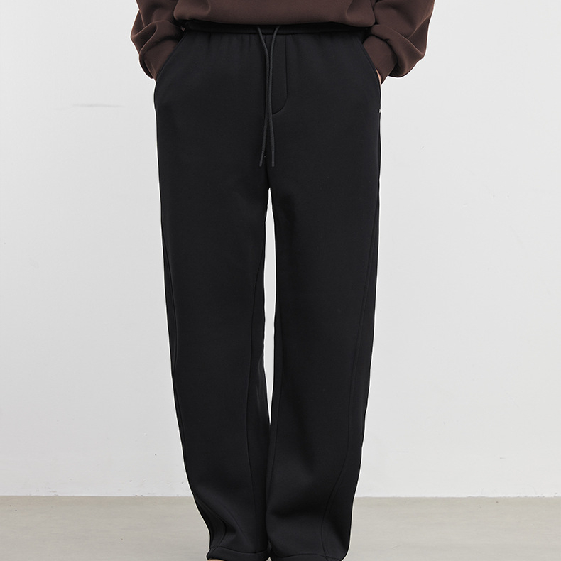 柔垂男裝寬鬆休閒加厚衛褲男秋冬垂感直筒運動褲純色長褲