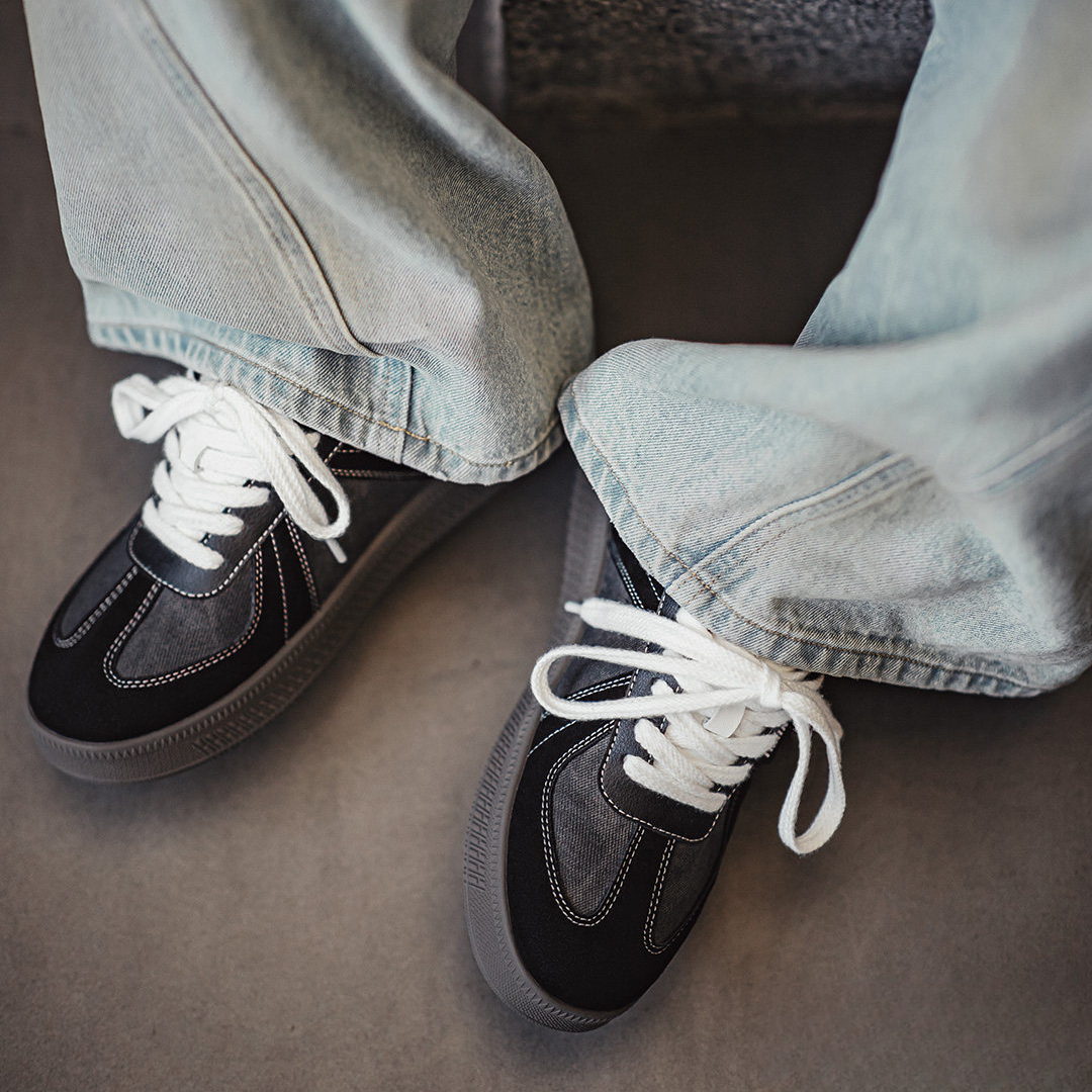 美式德訓板鞋經典復古咖色拼接厚底百搭增高鞋休閒阿甘鞋男款