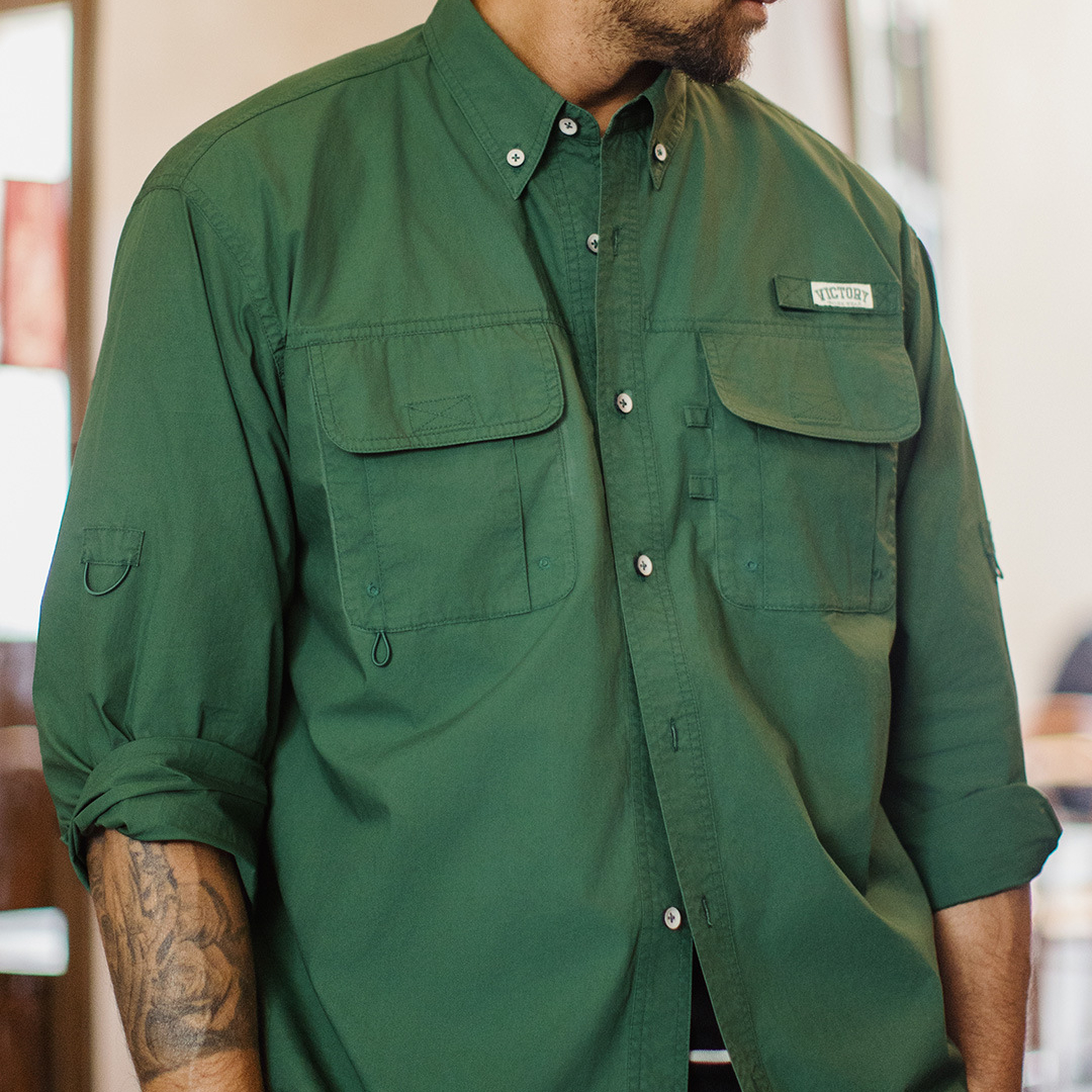 美式復古多口袋襯衫外套綠色純棉疊穿長袖襯衣薄款男夏秋