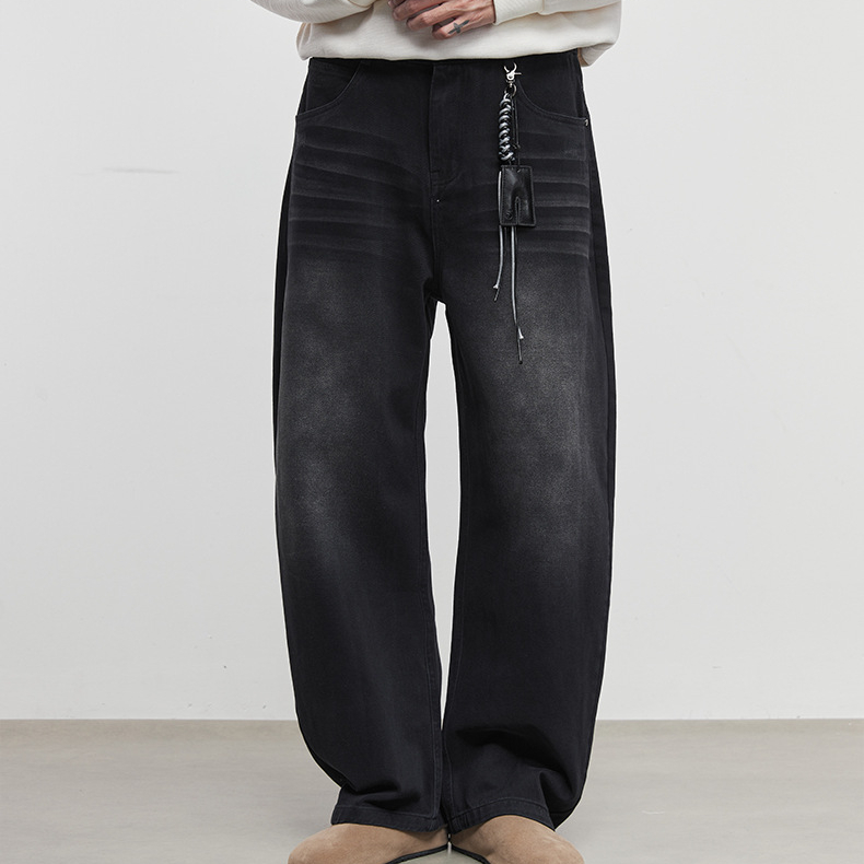廓詩水洗復古牛仔褲男秋冬季2025新款寬鬆直筒微喇休閒褲