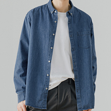 牛仔長袖襯衫男青年春秋韓版潮流休閒純色工裝襯衣外套男