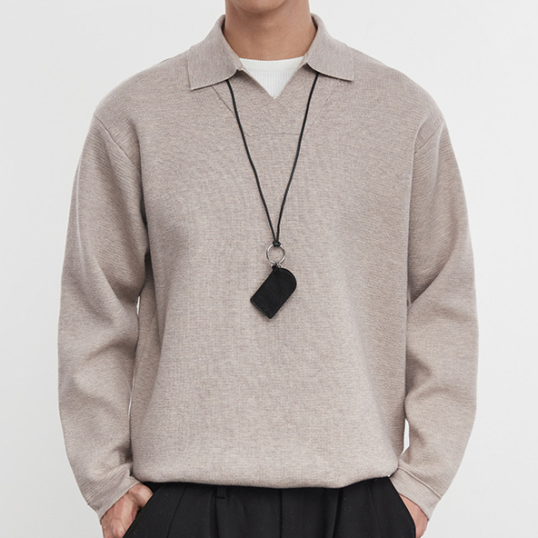 質感針織假兩件重磅毛衣730g海鷗領針織衫上衣男冬季內搭