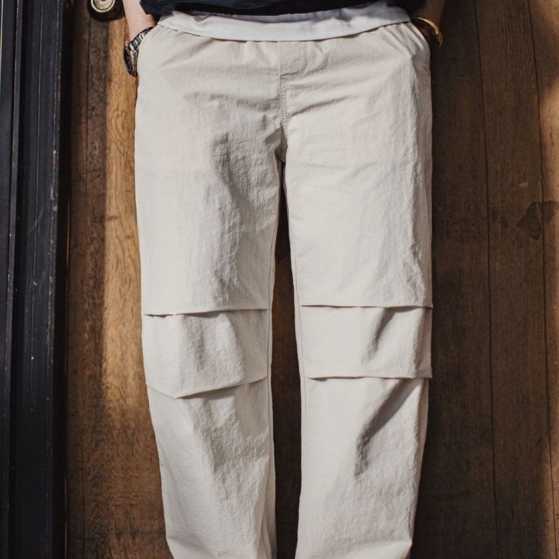 美式復古3D褶皺傘兵褲尼龍肌理感休閒褲vibe直筒長褲男春
