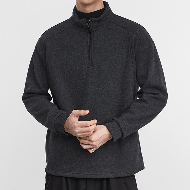 暖舒立體剪裁加絨保暖衛衣秋冬季男半開拉鍊休閒百搭上衣