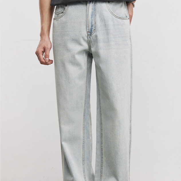 美式復古水洗牛仔褲男夏季寬鬆簡約cleanfit休閒褲高街直筒褲