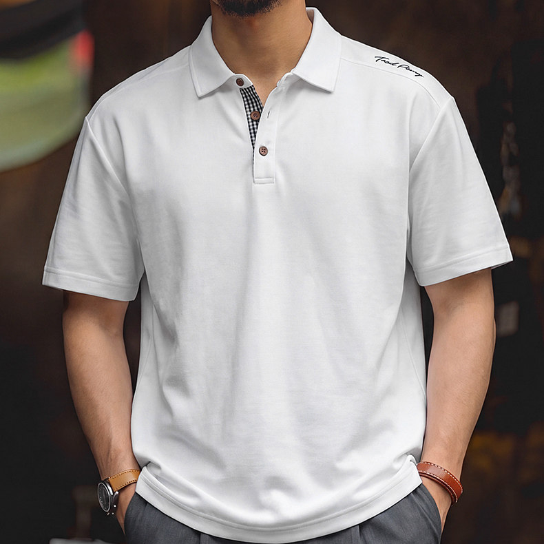 美式復古男士polo衫短袖夏季新款肌理感透氣翻領T恤輕熟通勤上衣