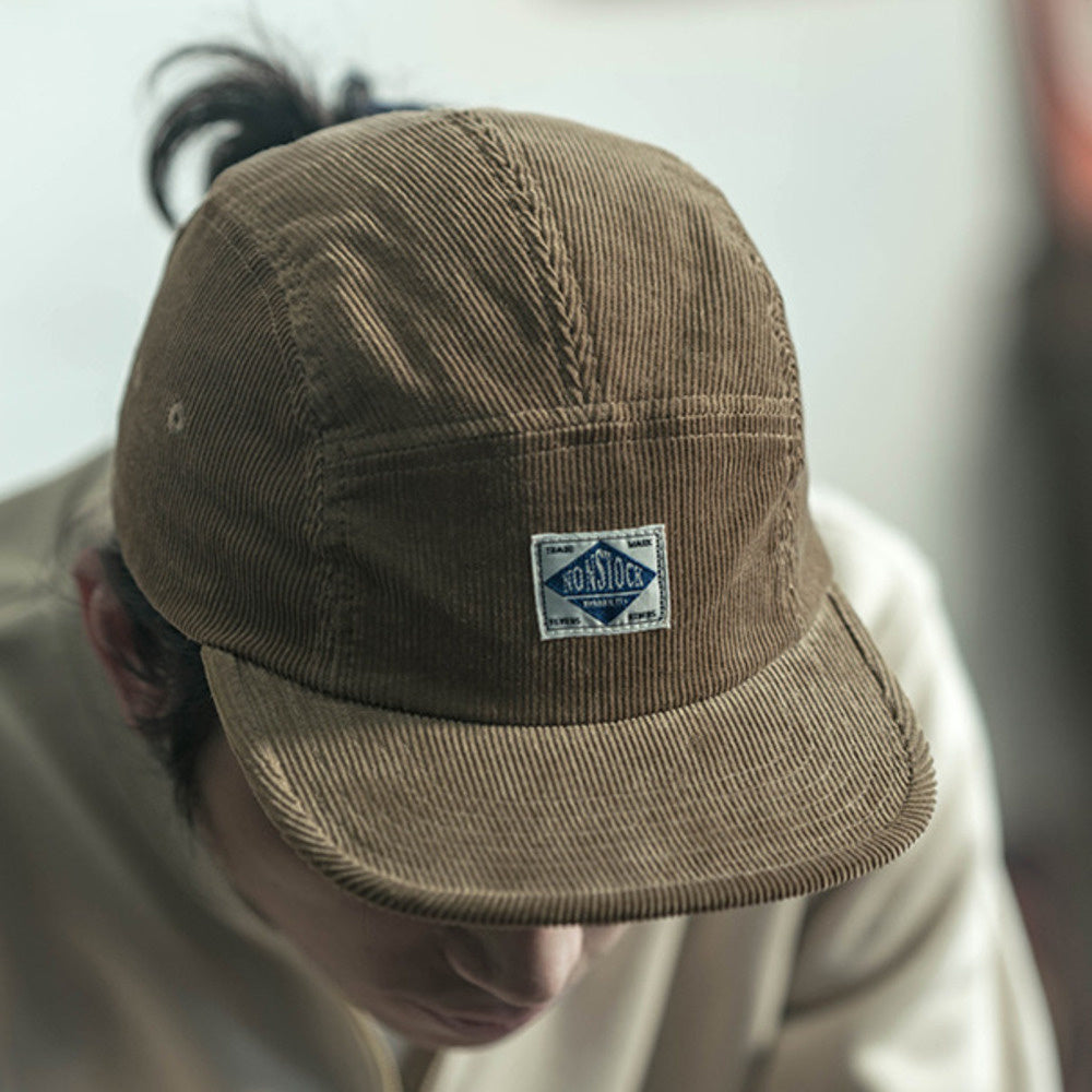 燈芯絨拼接五片帽 圓頂棒球帽短檐休閑棒球帽日潮