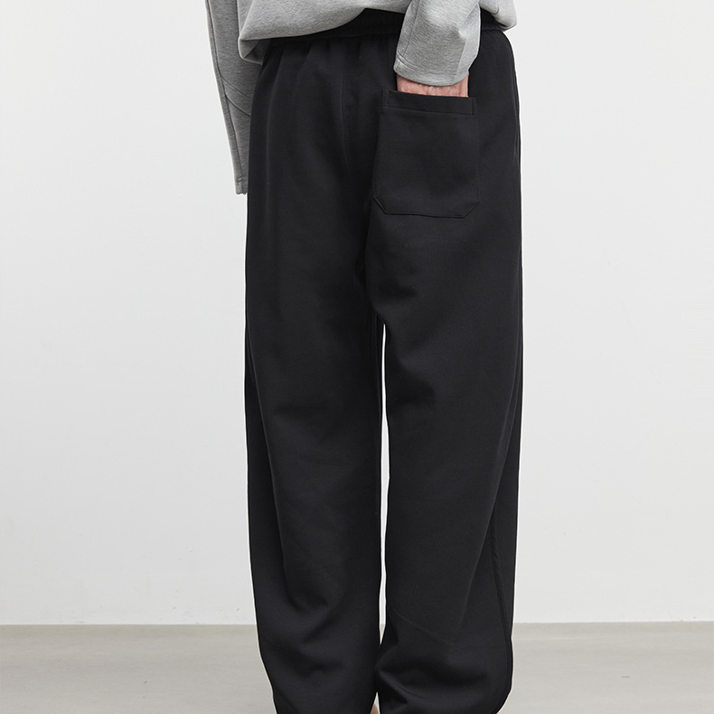 簡逸男士休閒闊腿褲秋冬簡約抽繩垂感寬鬆長褲潮流直筒褲