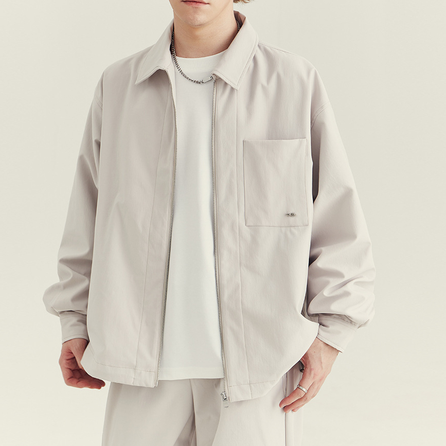 男士翻領夾克外套秋冬季新款高級感潮款寬鬆休閒抽繩外衣