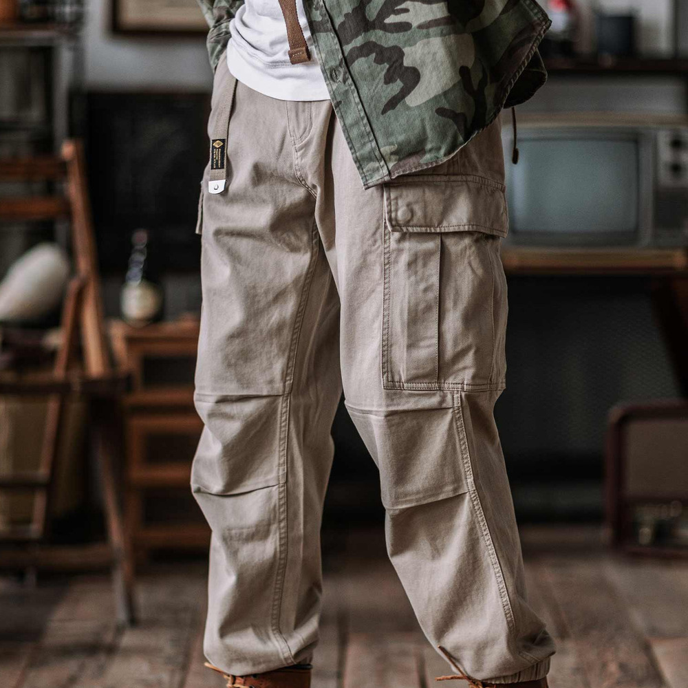 阿美咔叽全棉束脚口袋工装裤男 美式水洗宽松休闲长裤春