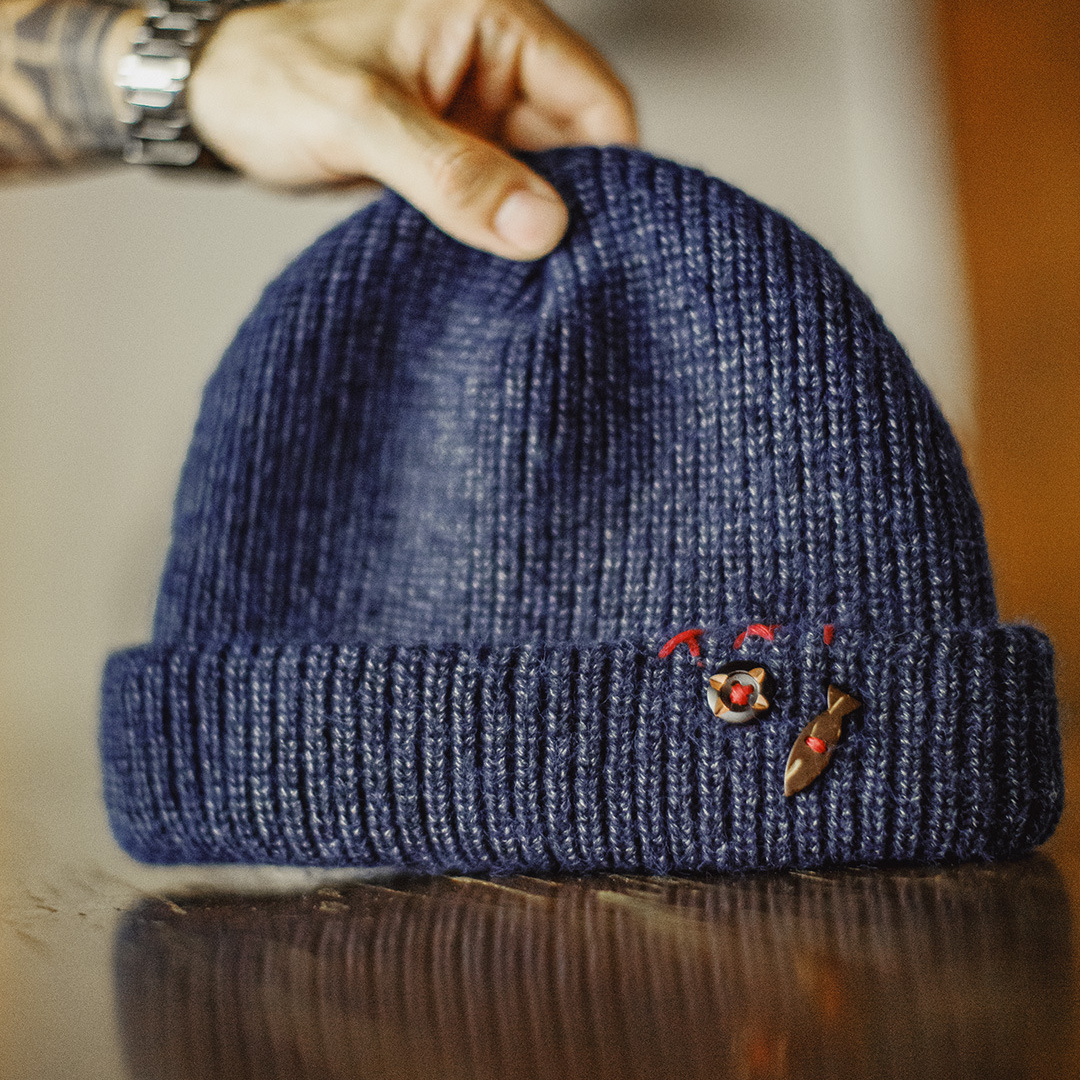 美式復古北極絨藍色冷帽護耳防寒毛線保暖瓜皮帽子男秋冬