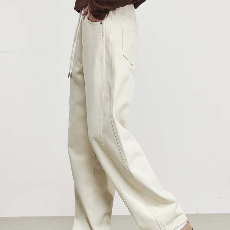 疏影復古百搭直筒加絨加厚休閒褲男冬季垂感拖地寬鬆褲子