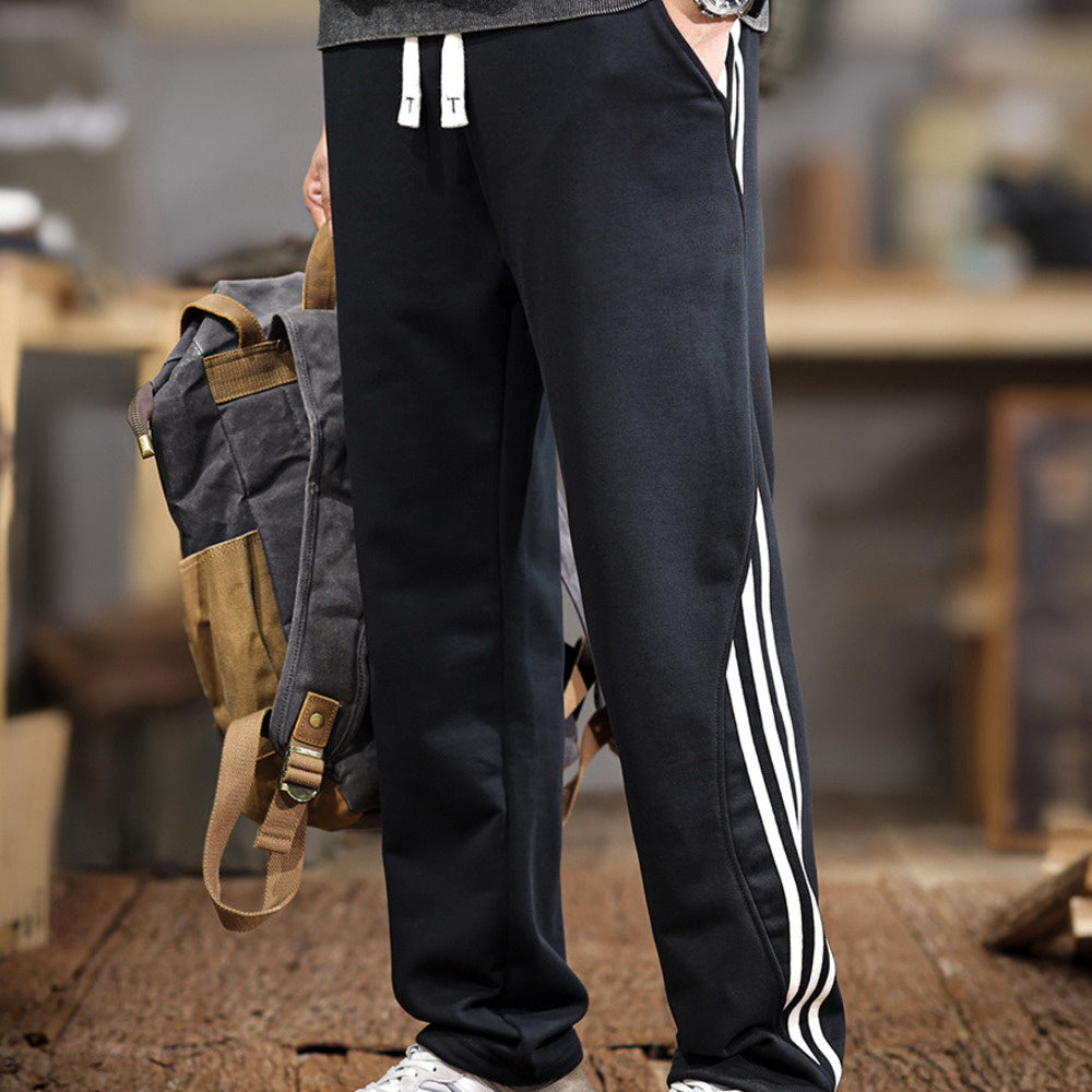 秋冬新款美式復古潮流側條紋休閑褲男寬松直筒運動褲百搭情侶長褲
