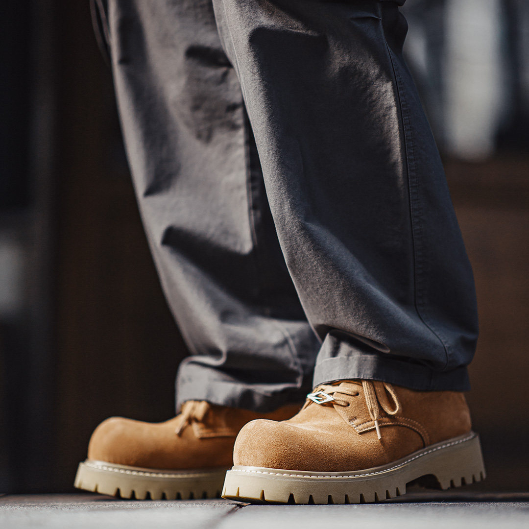 棕色德比大黃靴子低幫厚底美式增高通勤工裝大圓頭皮鞋男款