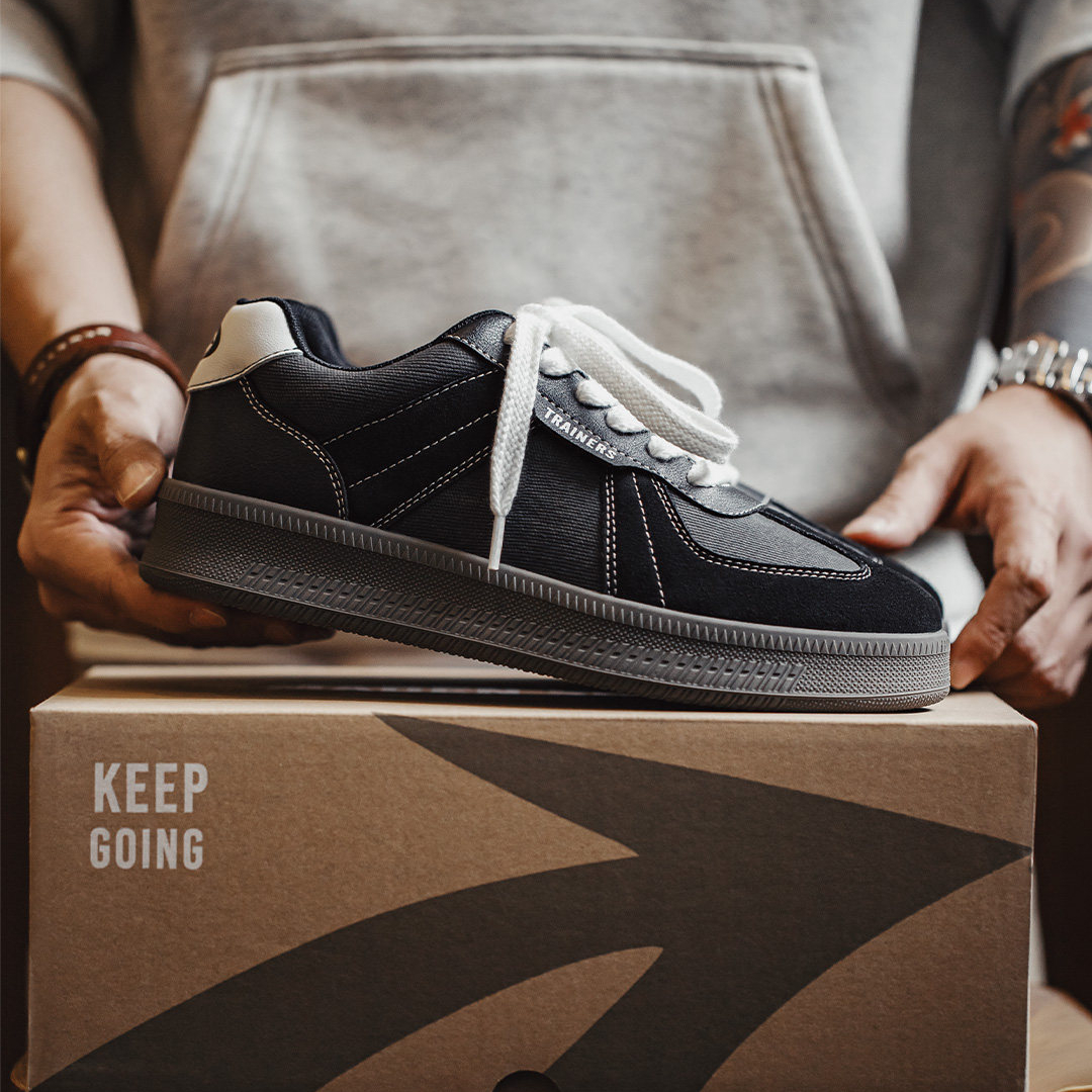 美式德訓板鞋經典復古咖色拼接厚底百搭增高鞋休閒阿甘鞋男款