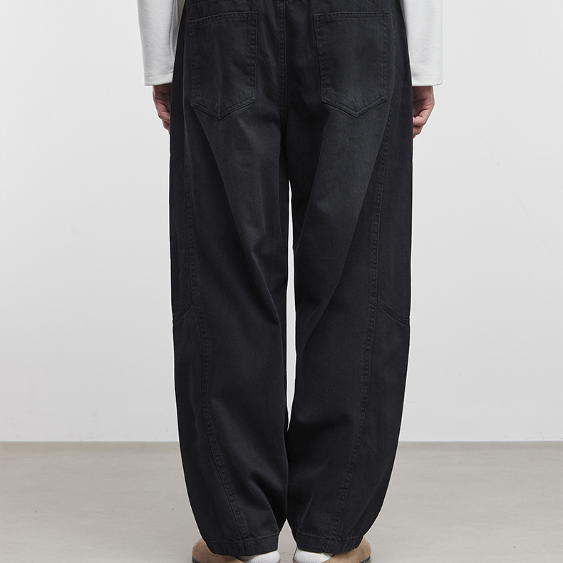 簡韻美式牛仔褲男秋冬季2025新款新款闊腿彎刀褲黑色褲子