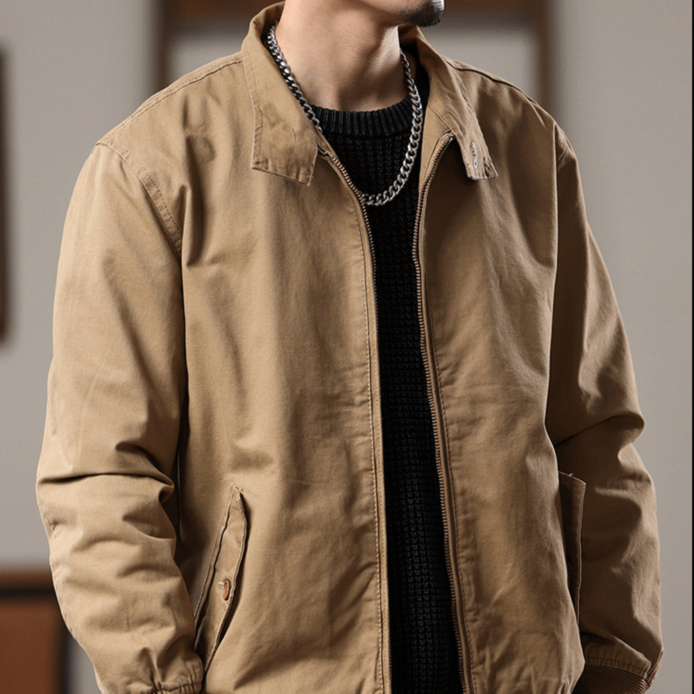 美式復古工裝夾克男春秋季痞帥立領休閑上衣服男士潮牌飛行員外套