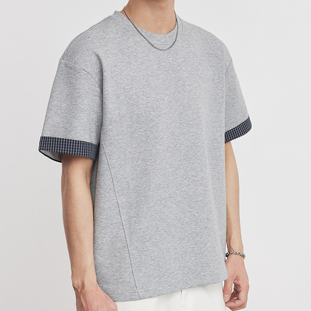 重磅260G撞色袖口休閒短袖男夏季圓領微闊曼巴棉通勤潮流T恤