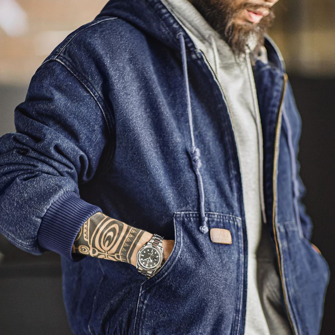 美式復古水洗牛仔J130連帽夾克重磅做舊Vintage外套男秋