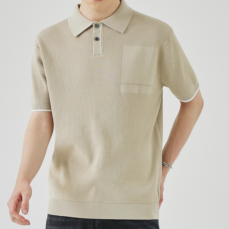 商務休閒針織短袖polo衫男高級感夏季撞色翻領上衣馬球衫