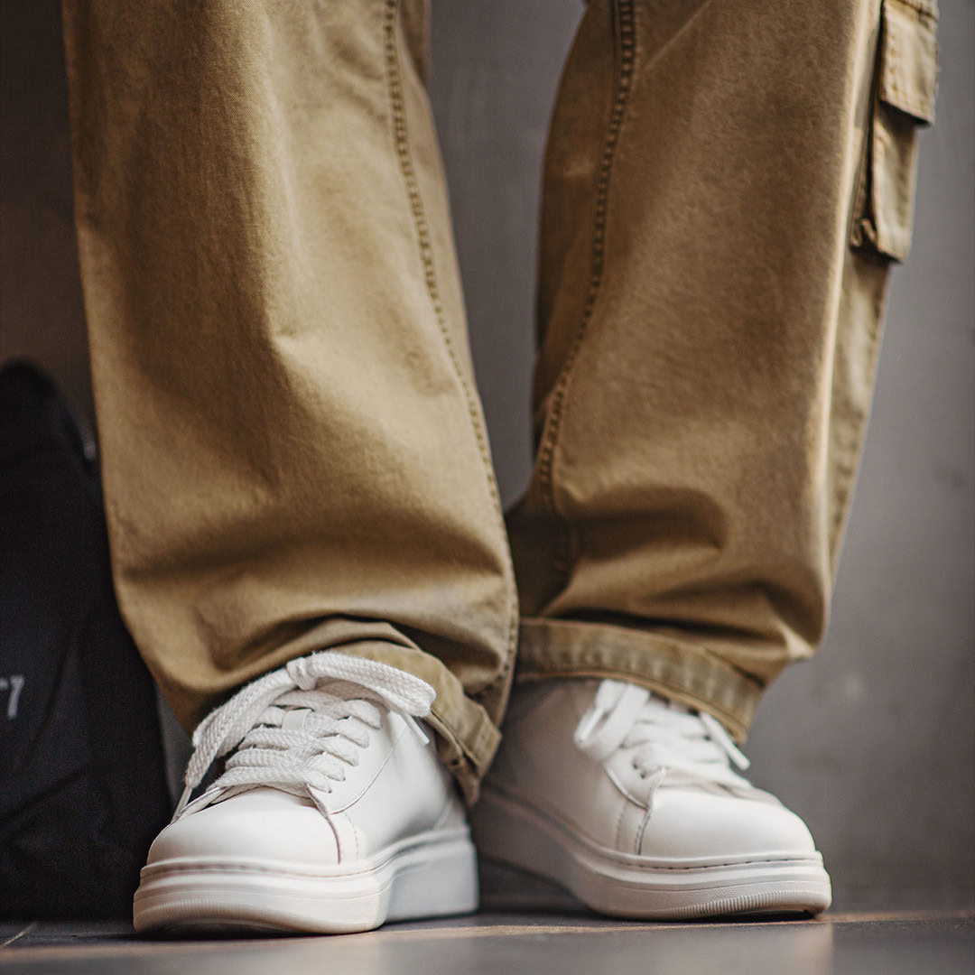 美式百搭厚底小白鞋增高白色板鞋圓頭經典休閒鞋子男款