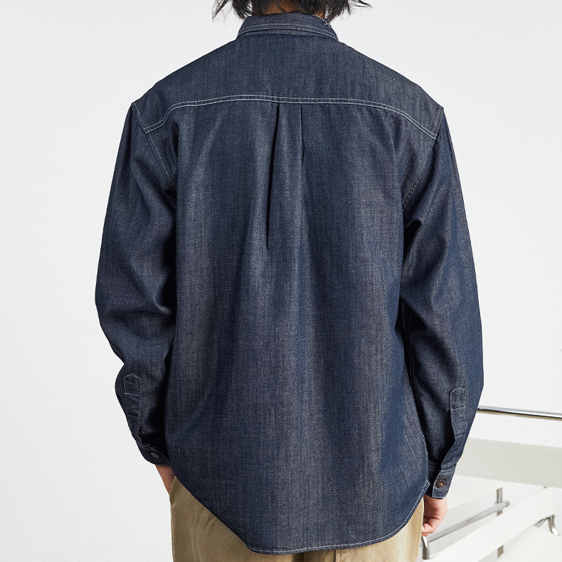 美式復古牛仔長袖襯衫男士2025春季新款工裝風寬鬆外套男