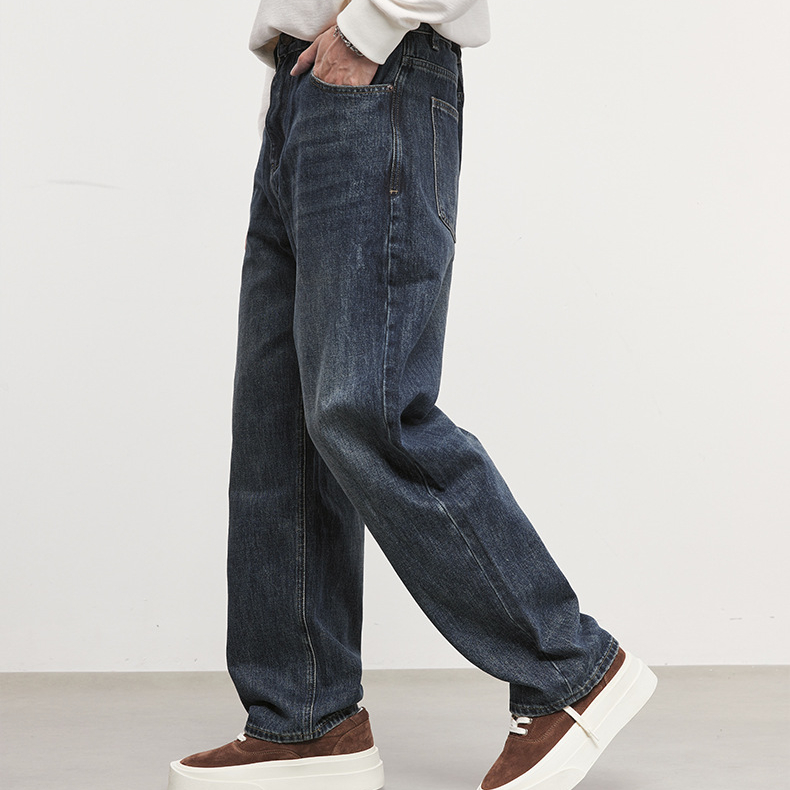 美式復古牛仔褲男秋季石磨水洗時尚簡約直筒褲牛仔
