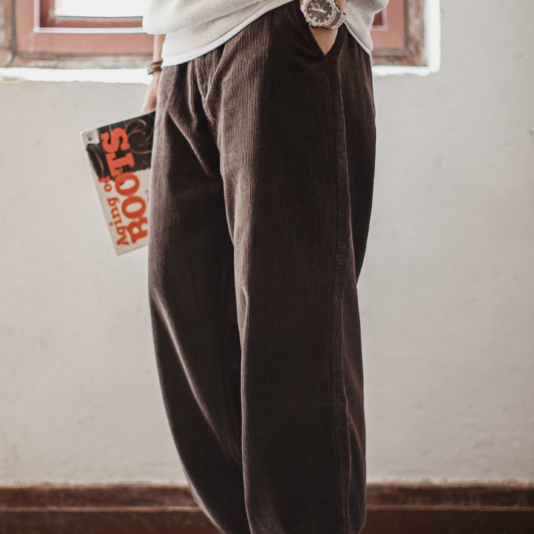 美式復古燈芯絨休閒褲咖色加厚直筒垂感闊腿長褲子男秋冬