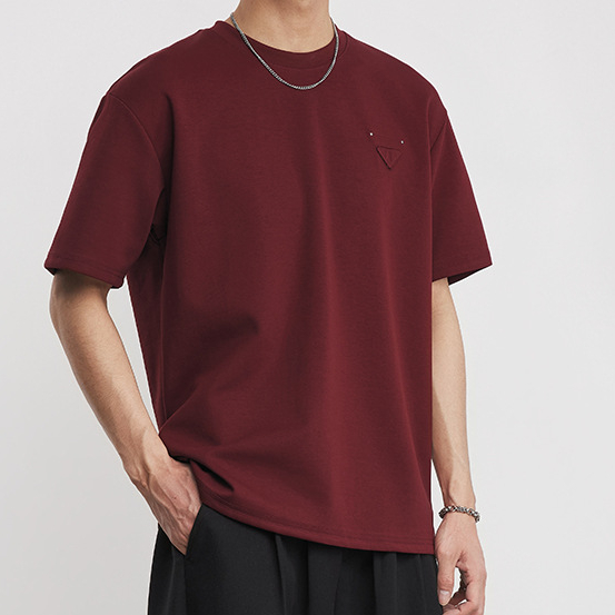 280G口糧T春夏新款雲朵棉純色短袖T恤圓領三角標百搭簡約T恤