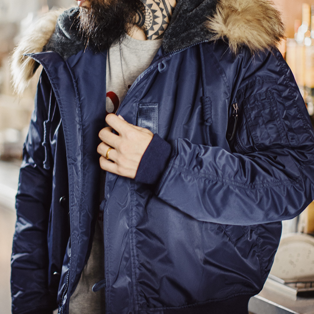 美式復古N2A毛領派克服藍色座山雕短款棉服夾克外套男冬