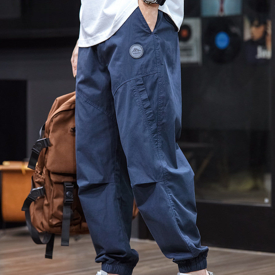 夏季休閑褲男士束腳褲寬松垂感錐形褲工裝長褲男裝傘兵美式褲子