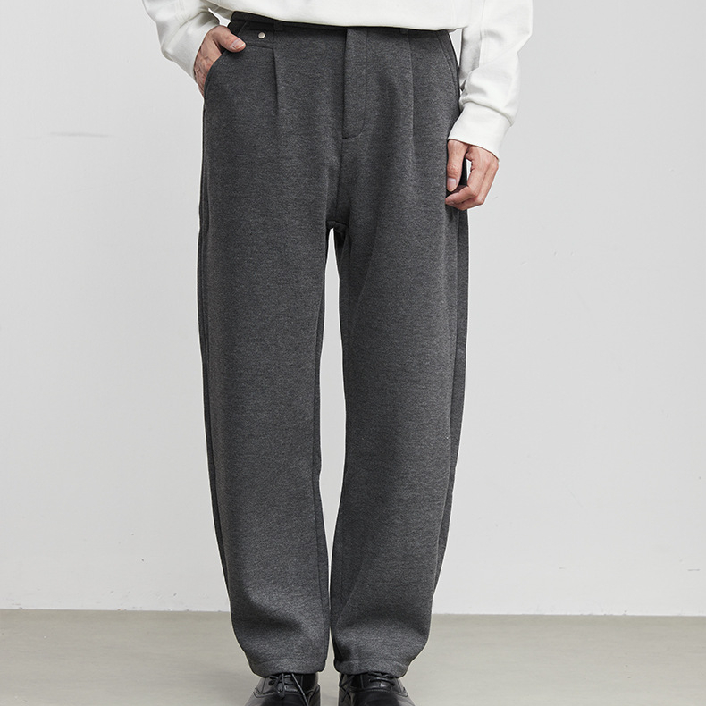 柔型男士毛呢闊腿西褲2025秋冬加絨潮流寬鬆休閒直筒長褲