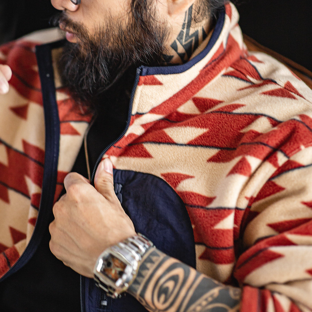 美式納瓦霍搖粒絨衛衣抓絨軟糯拉鍊開衫雙面立領外套男春