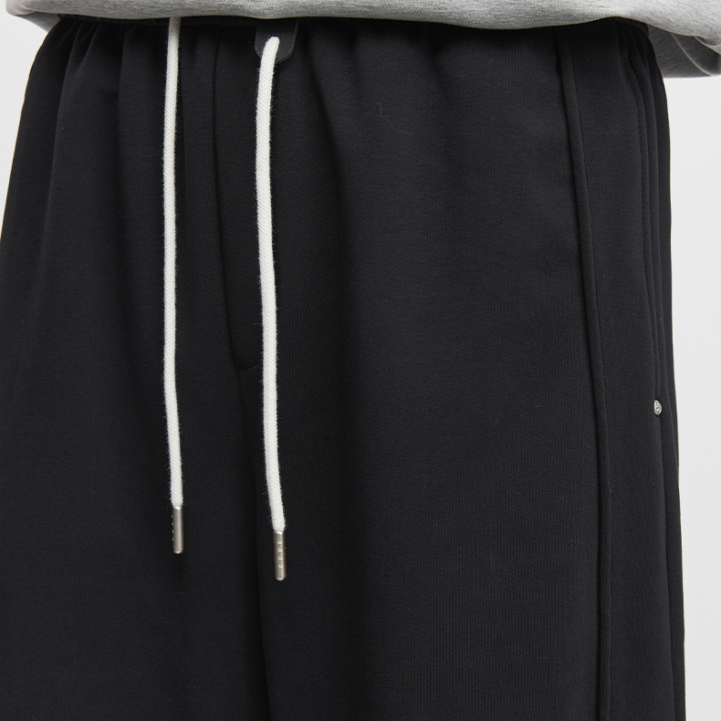 簡逸男士休閒闊腿褲秋冬簡約抽繩垂感寬鬆長褲潮流直筒褲