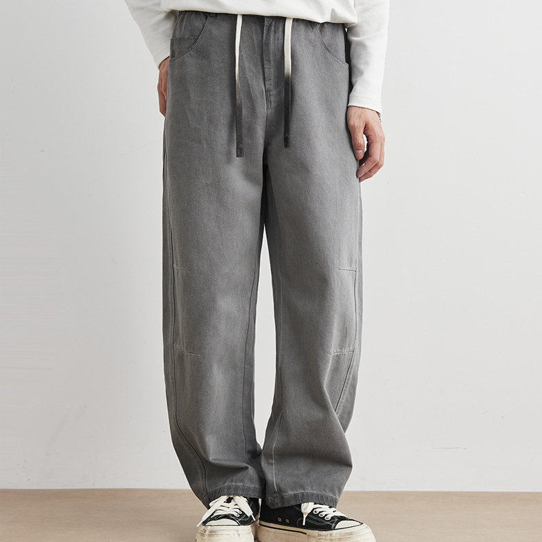 水洗彎刀休閒褲男士春秋季2025新款寬鬆直筒抽繩闊腿褲子