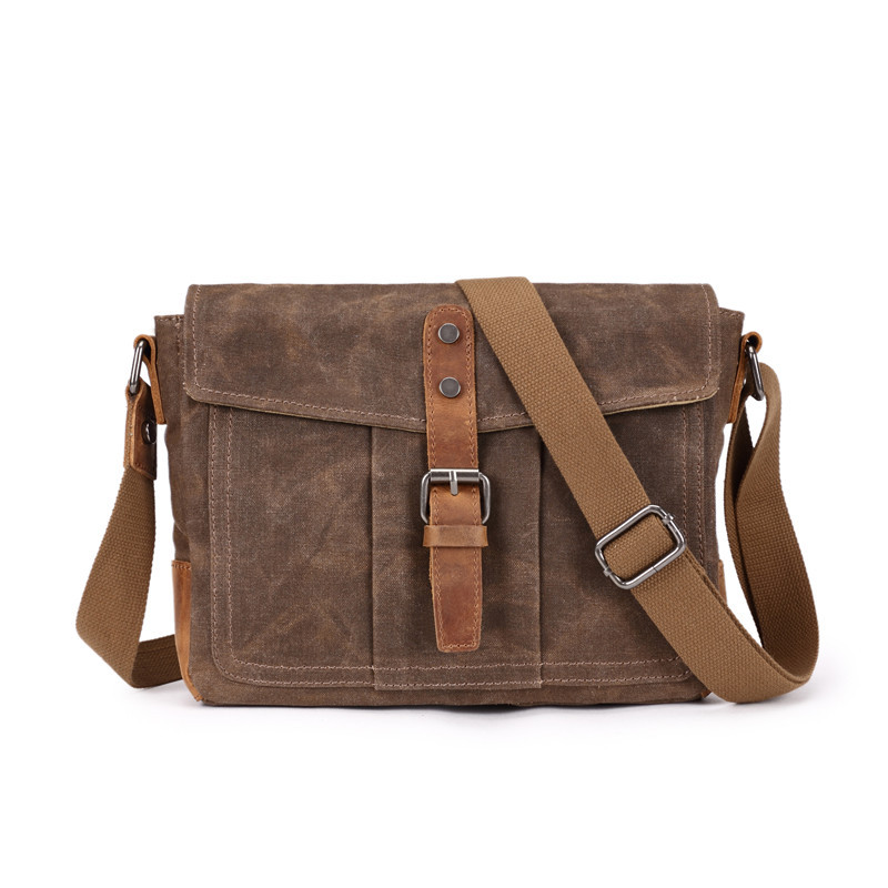 復古男士休閒防水帆布斜挎包青年男包歐美風單肩包挎包男式包包